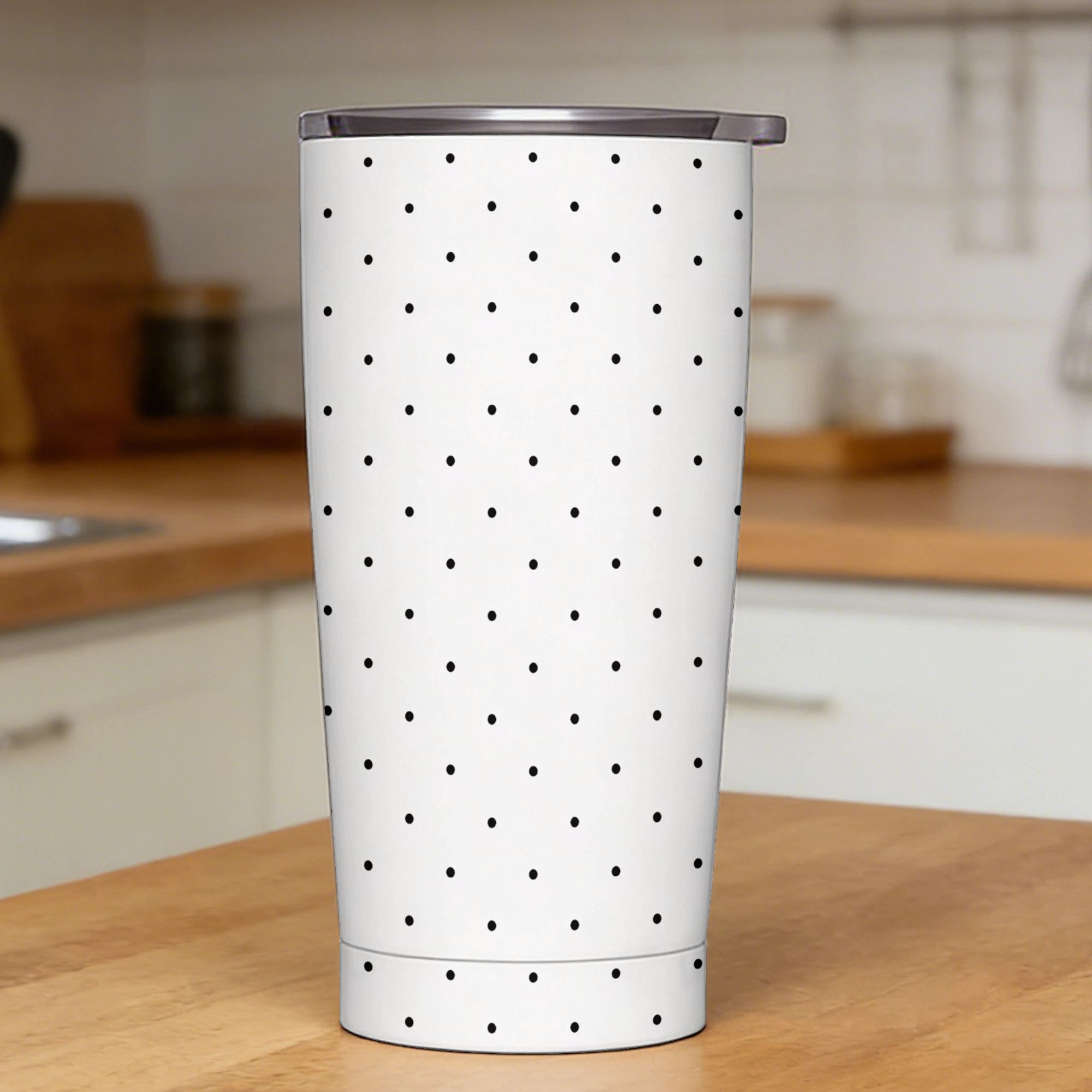 Tumbler 20Oz White - Schwarz-Weiß Gepunkteter Edelstahl-Becher mit Strohhalmen, Strand-Kaffeebecher