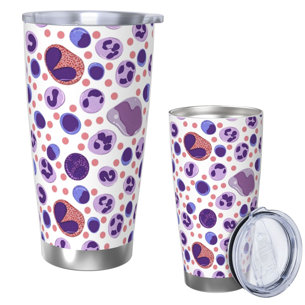 Tumbler 20Oz White - Großer weißer Blutkörperchenmuster-Edelstahlbecher, vakuumisolierter Becher, thermische