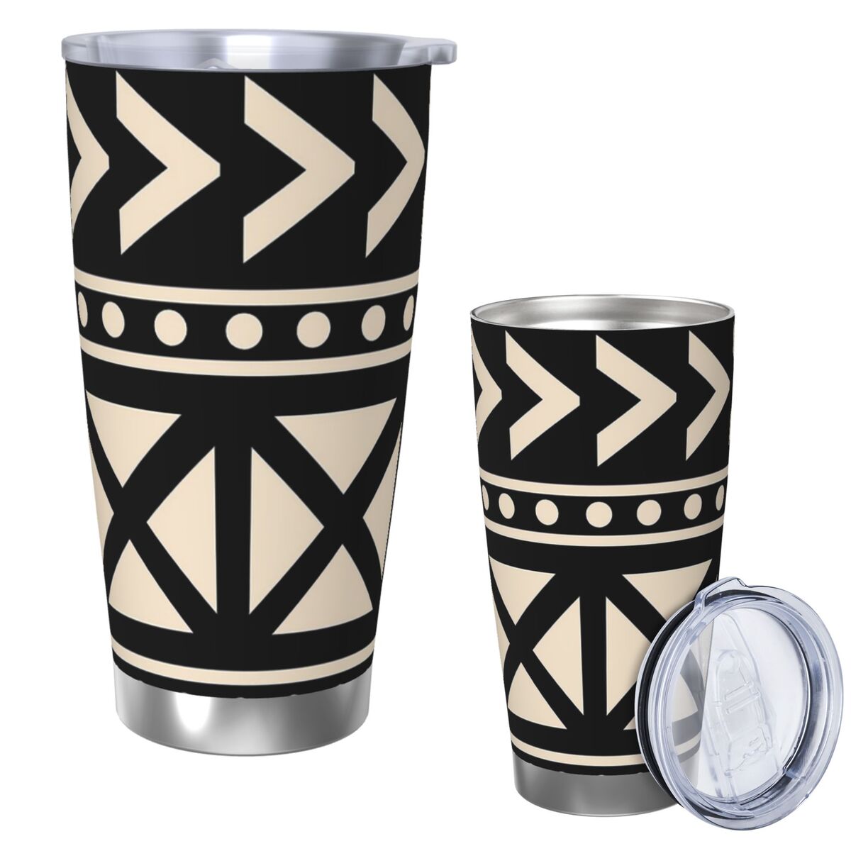 Tumbler 20Oz White - Afrikanisches Schlammtuch, schwarz-weiß, trendiger Edelstahlbecher, vakuumisolierter