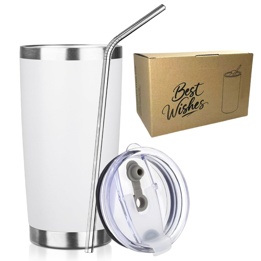 Tumbler 20Oz White - 20oz Thermobecher mit Deckel und Strohhalm,