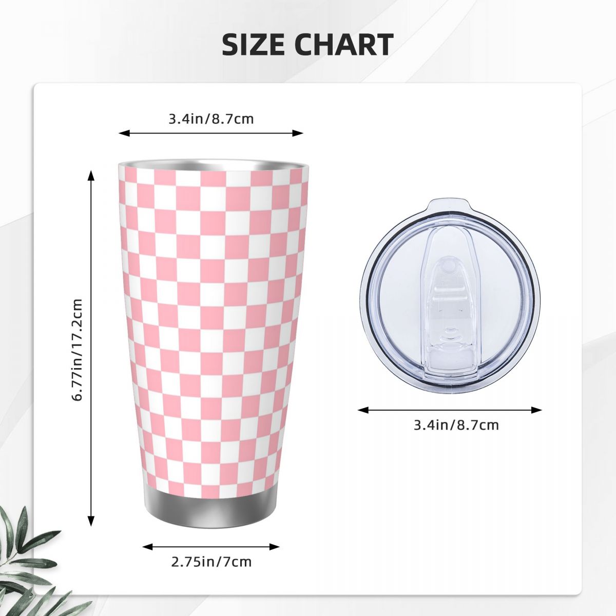 Rosa-weißer Schachbrettmuster- – Tumbler 20Oz White Bewertung und Preis