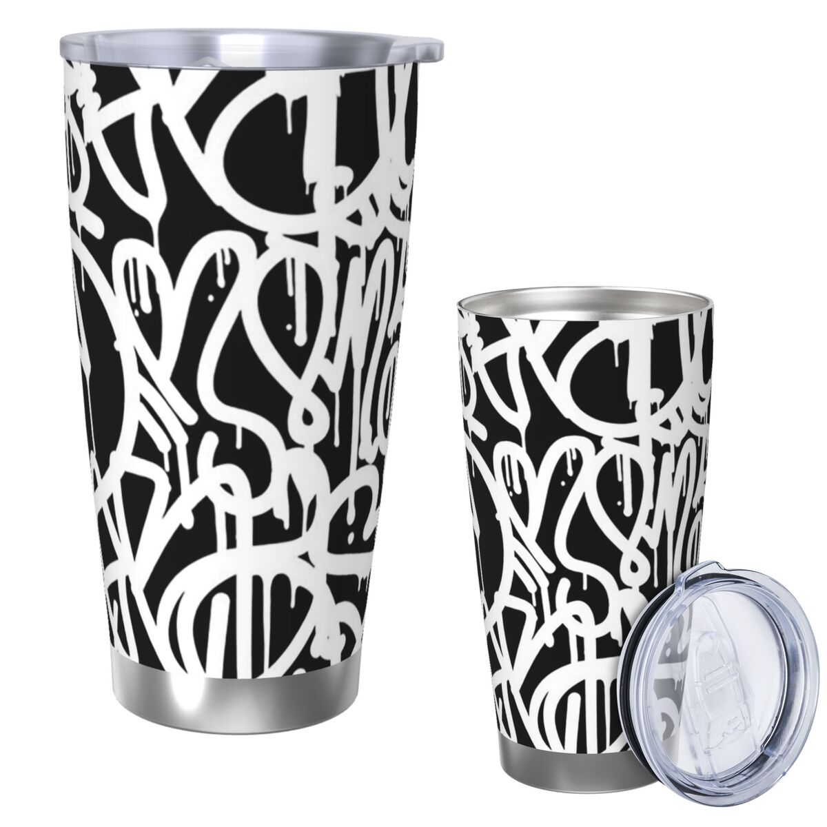 Schwarz-weißer Graffiti-Edelst – Tumbler 20Oz White Bewertung und Preis
